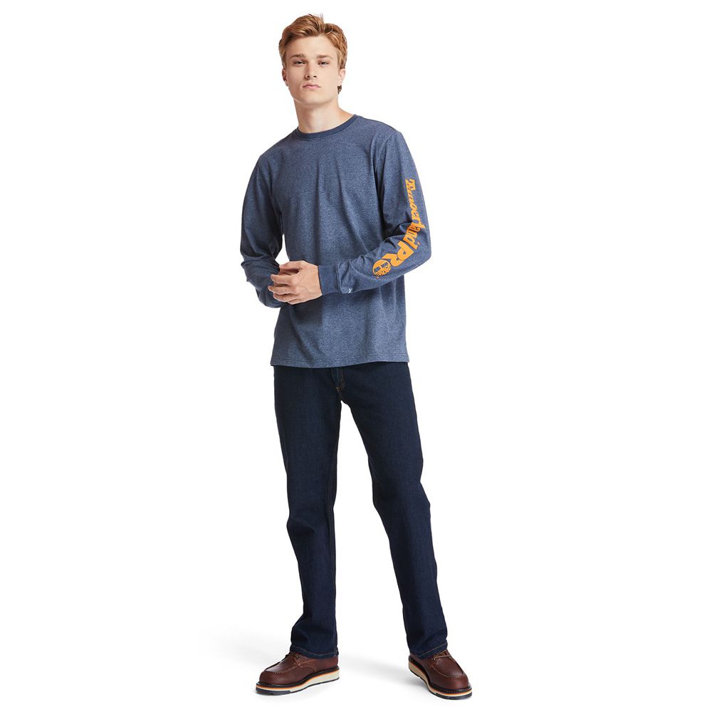 Camisetas Timberland Hombre Pro® Base Plate Long-Sleeve Logo Azul Marino - Chile QWE-548761